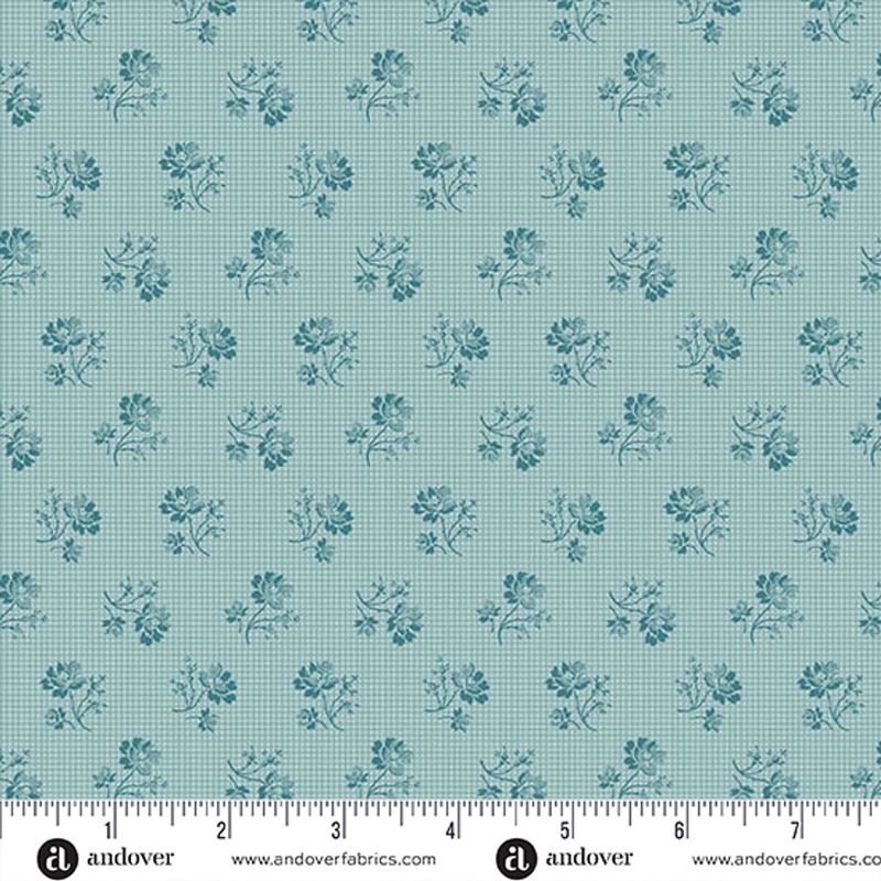 Ayla / Grid Flower - Sky / Per 25cm