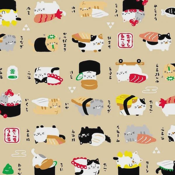 Cotton Dobby / Sushi Cat - Beige / 25cm