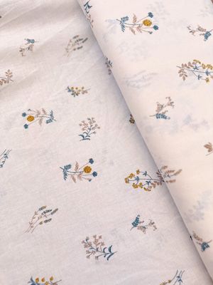 Linen Cotton Sheeting / Botany Yellow + Teal / 25cm