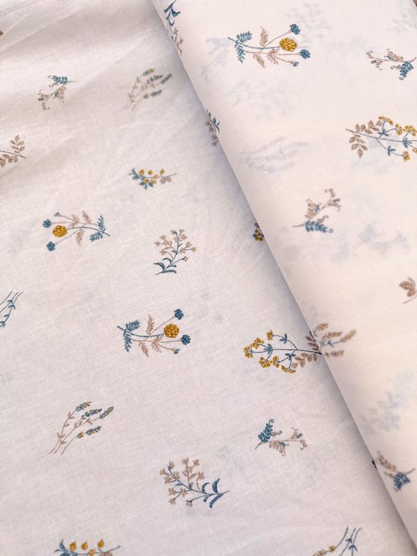 Linen Cotton Sheeting / Botany Yellow + Teal / 25cm