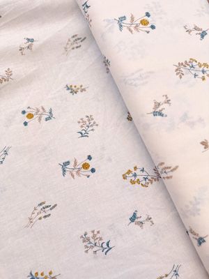 Linen Cotton Sheeting / Botany Yellow + Teal / 25cm