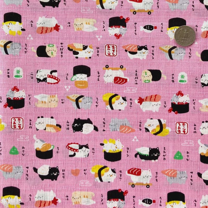 Cotton Dobby / Sushi Cat - Pink / 25cm