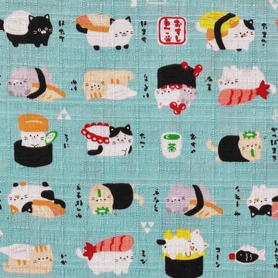 Cotton Dobby / Sushi Cat - Aqua / 25cm