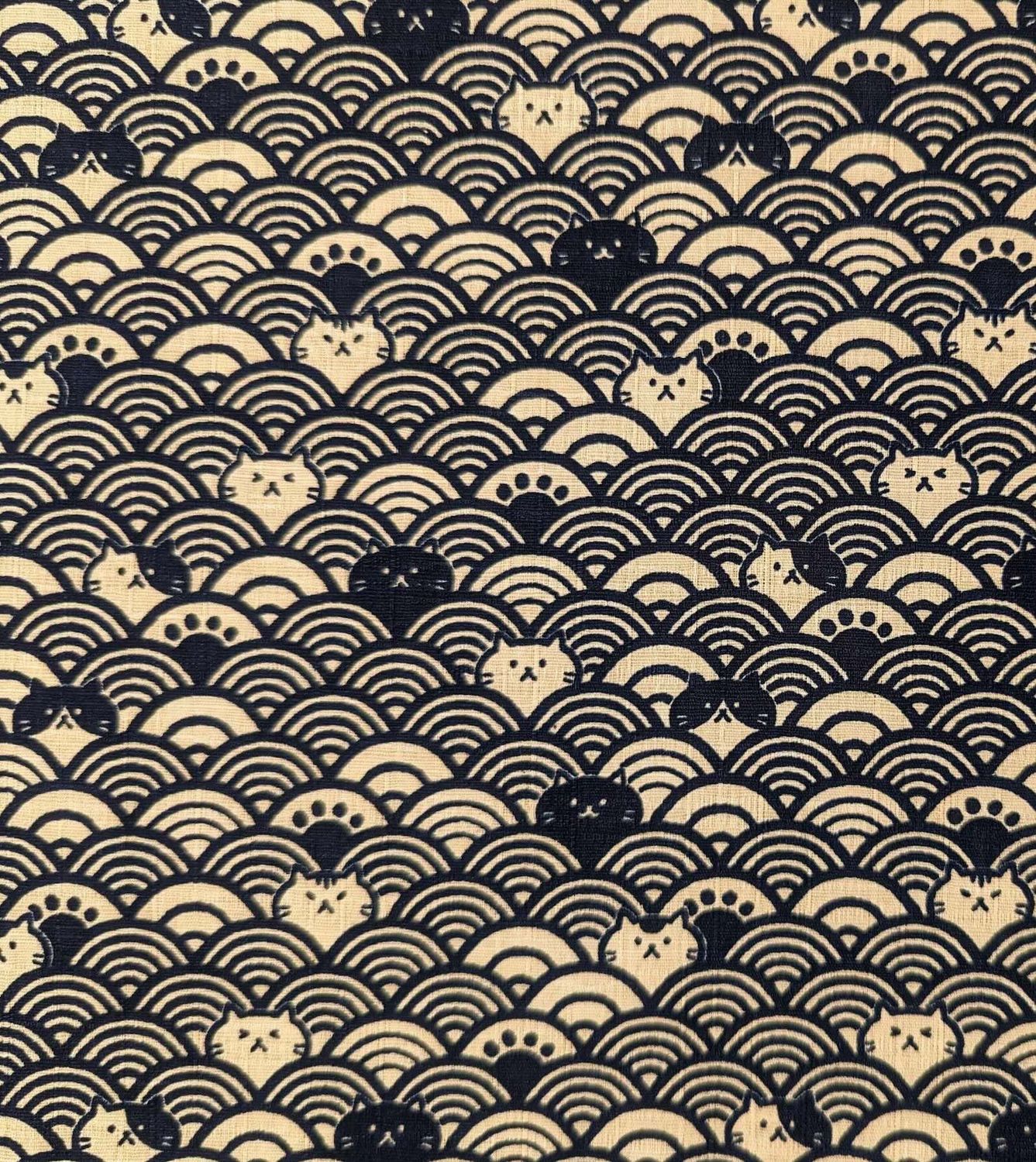 Cotton Dobby / Black Wave + Cats / 25cm