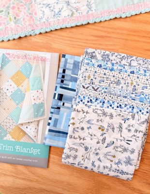 Crochet Trim Blanket Kit + Pattern / 8 x 8ths + 25cm Binding / Blues