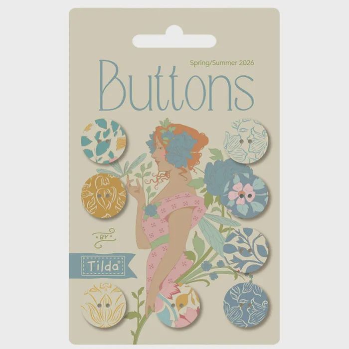 Tilda Songbird Buttons - Blue / 8 pack