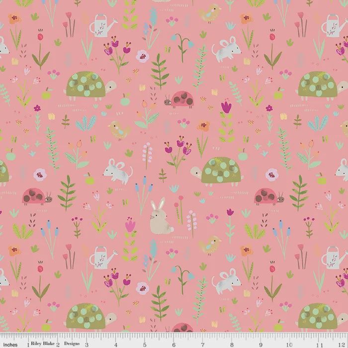 Riley Blake Flannel / Garden Animals Coral / Per 25cm