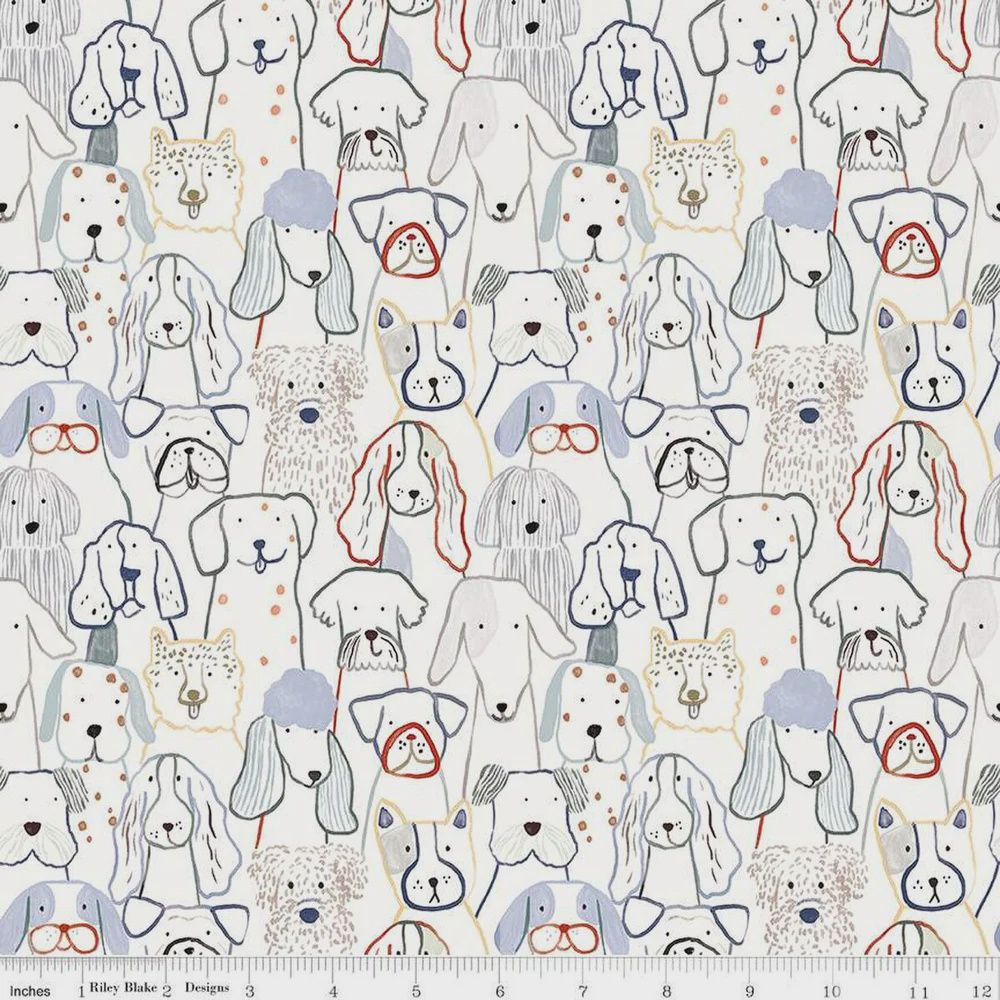 Riley Blake Flannel / Inky Dog Club  - White / Per 25cm