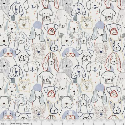 Riley Blake Flannel / Inky Dog Club  - White / Per 25cm