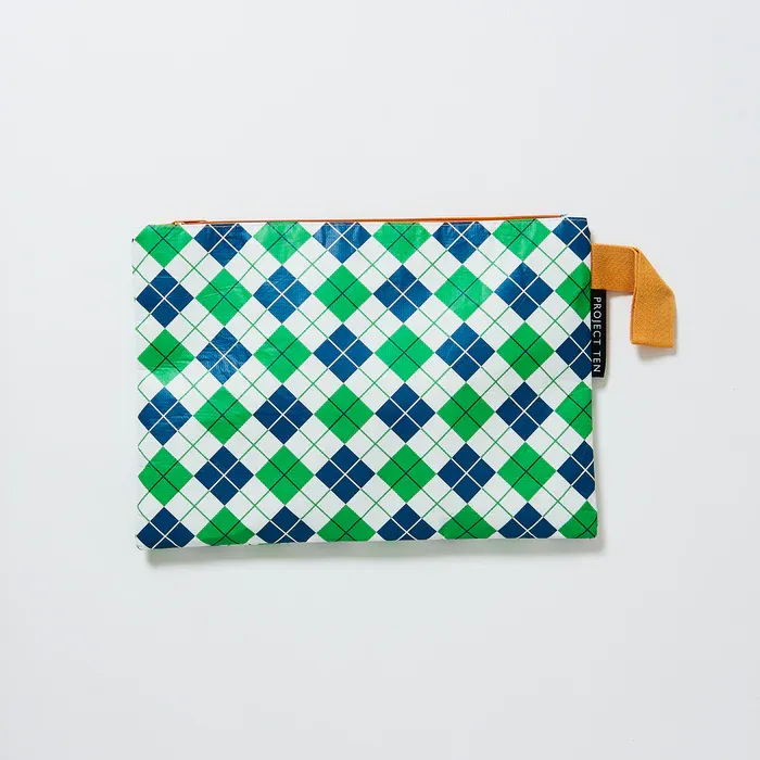 Project 10 Large Zip Pouch, Print: Argyle