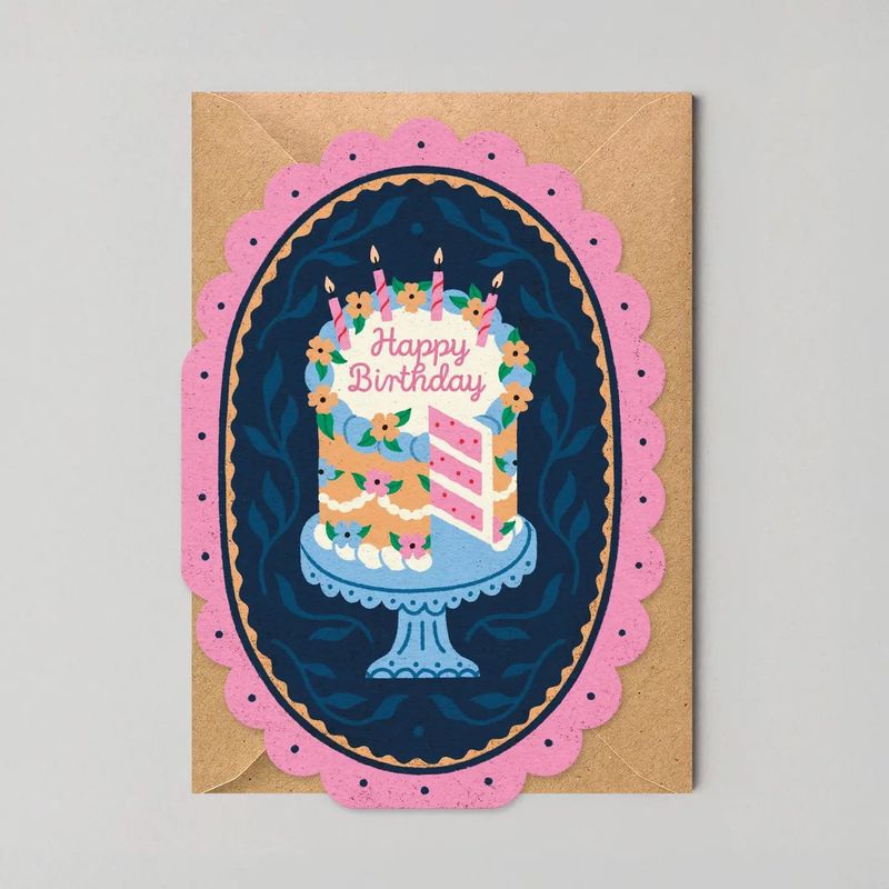 Pink Framed Cake Cut Out / Birthday Card