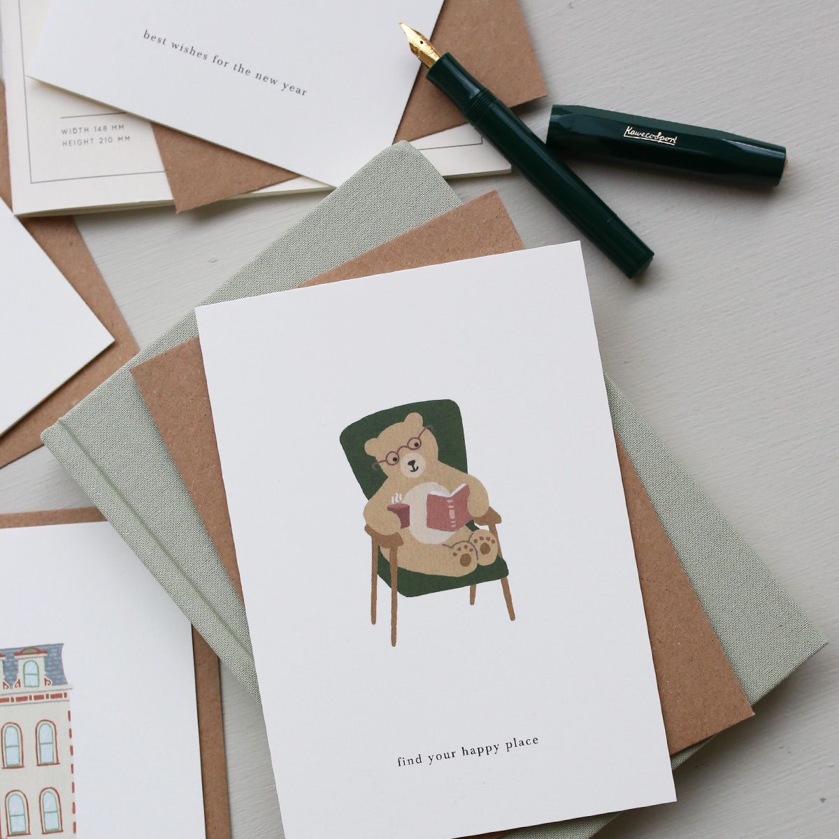 Reading Bear / Happy Place Greeting Card