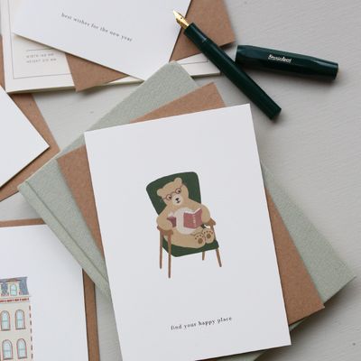 Reading Bear / Happy Place Greeting Card