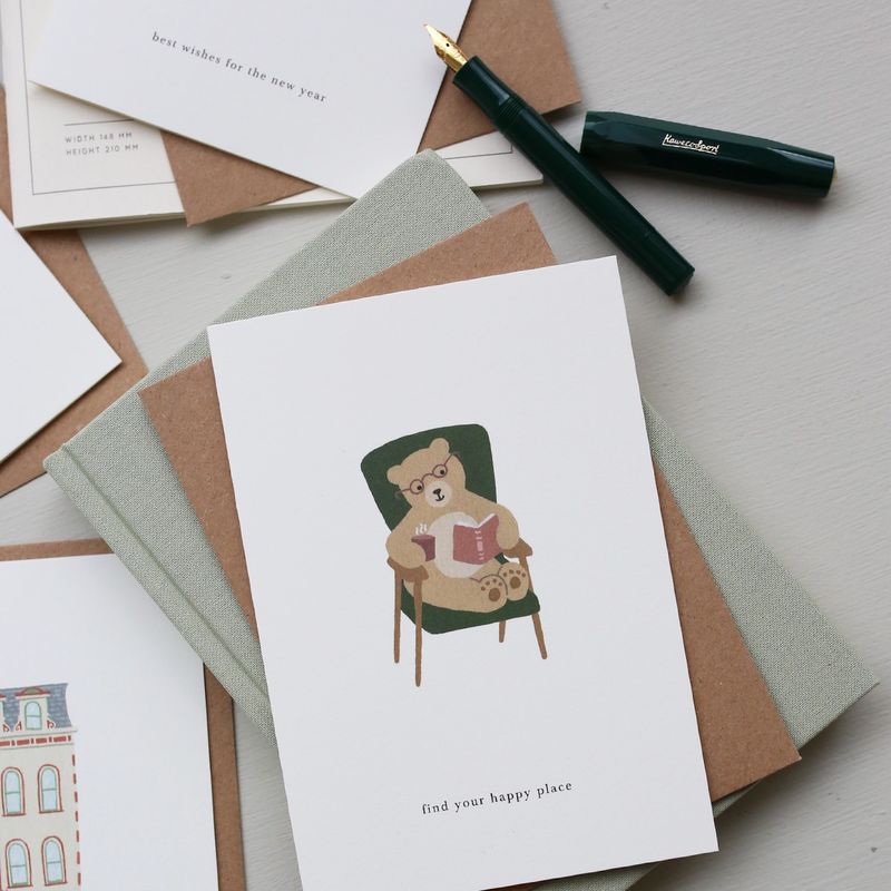 Reading Bear / Happy Place Greeting Card