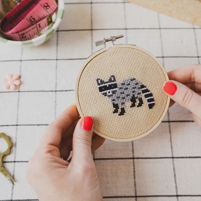 Cotton Clara Cross Stitch Kit / Raccoon