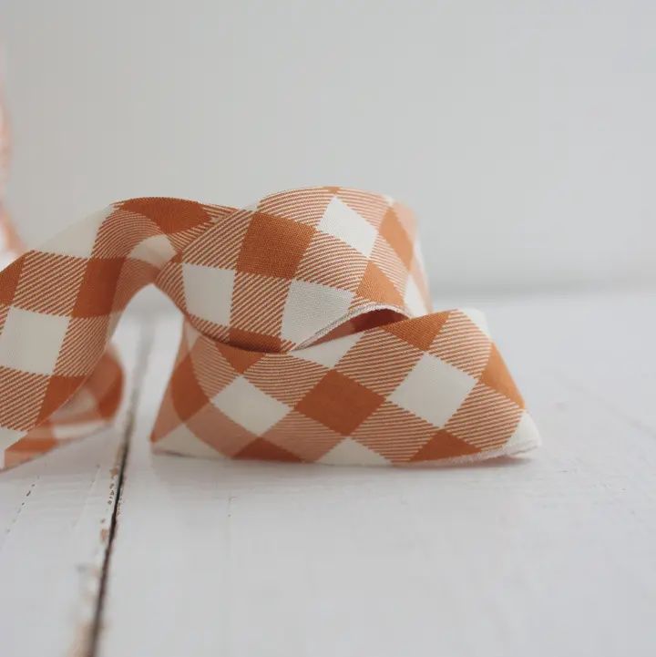 2.5" Bias Quilt Binding / Pecan Gingham Cotton / Per Metre