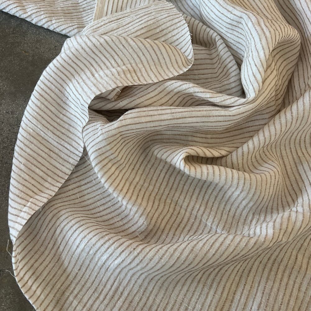 Linen with Rayon Stripe - Ivory w/- Natural / per 25cm