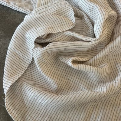 Linen with Rayon Stripe - Ivory w/- Natural / per 25cm