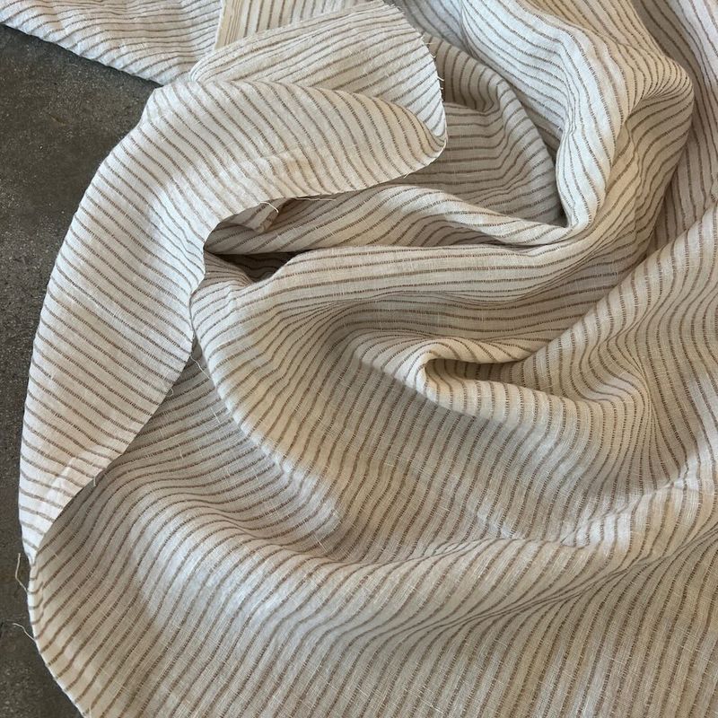 Linen with Rayon Stripe - Ivory w/- Natural / per 25cm
