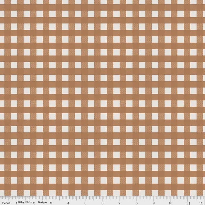 Riley Blake Flannel / On the Farm Plaid - Brown / Per 25cm