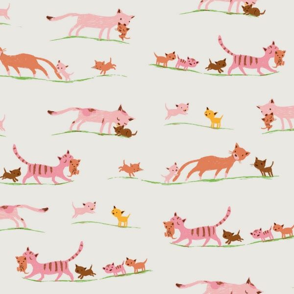 Heather Ross Favourites / Marching Cats - Cream / per 25cm