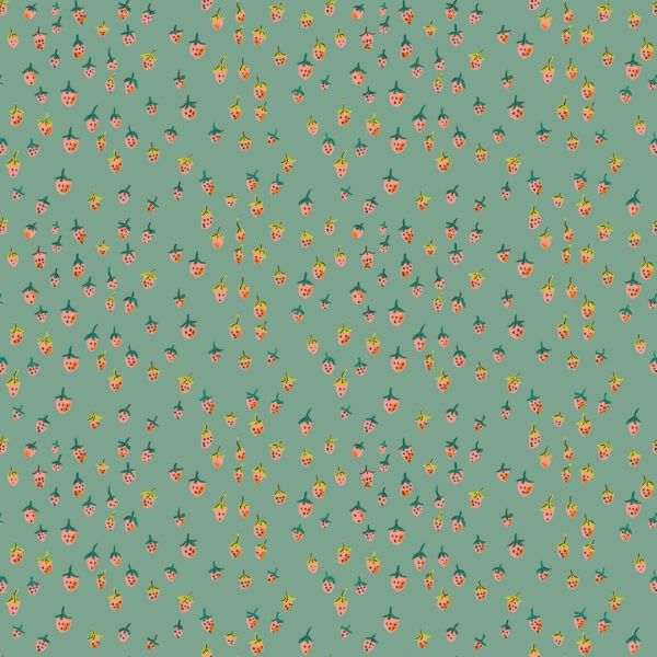 Heather Ross Favourites / Field Strawberries - Teal / per 25cm