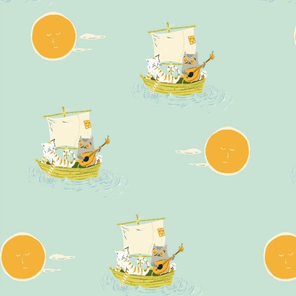 Heather Ross Favourites / Owl &amp; the Pussycat - Aqua / per 25cm