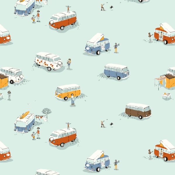 Heather Ross Favourites / Bus - Aqua / per 25cm