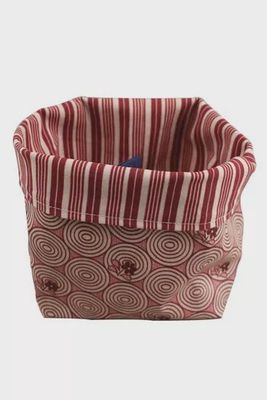 Maison Sajou Oilcoth Storage Pot / Bordeaux Motif + Stripes