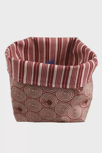 Maison Sajou Oilcoth Storage Pot / Bordeaux Motif + Stripes