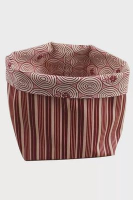 Maison Sajou Oilcoth Storage Pot / Bordeaux Stripes + Geo Motif