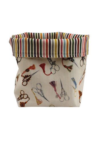 Maison Sajou Oilcoth Storage Pot / Scissors + Stripes
