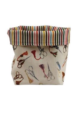 Maison Sajou Oilcoth Storage Pot / Scissors + Stripes