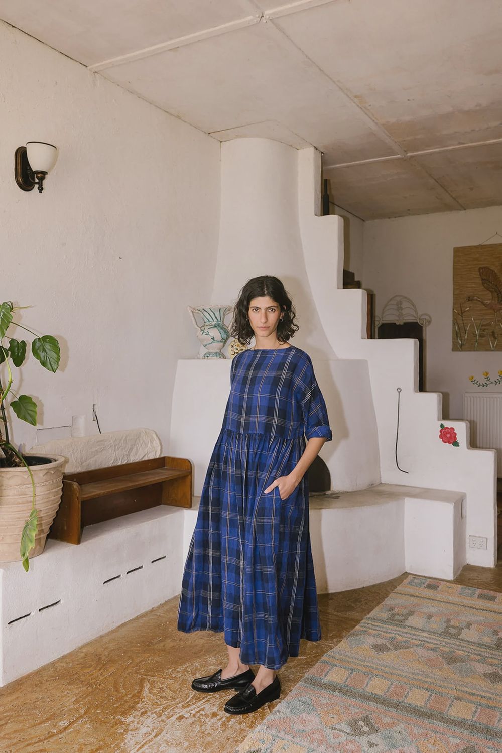 Metta / Boating Dress / Blue Tartan Check Linen