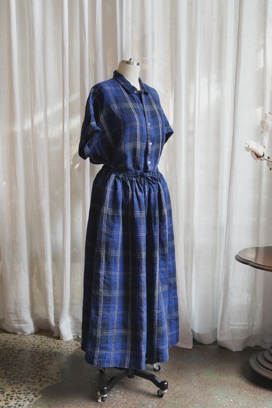 Metta Emily Skirt / Blue Tartan Check Linen