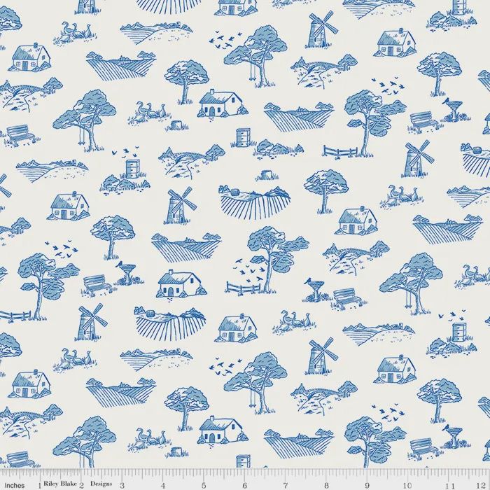 Riley Blake Virginia Rose / Toile Blue / Per 25cm