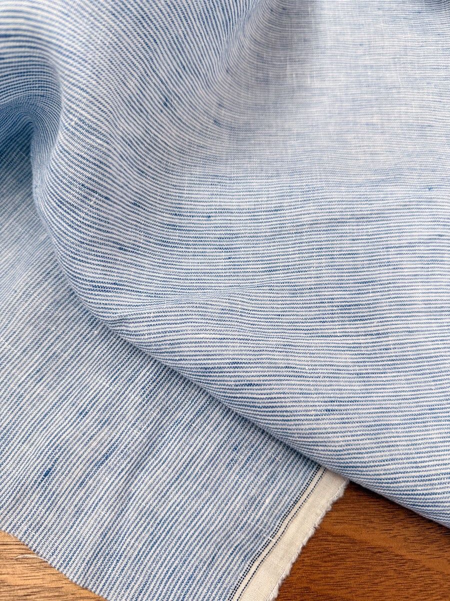 Serafino Stripe Linen / Per 25cm, Colour: Chambray