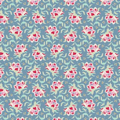 Tilda Quilt Collection / Clown Flower - Blue / Per 25cm
