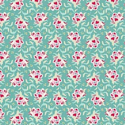 Tilda Quilt Collection / Clown Flower - Teal / Per 25cm