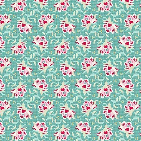 Tilda Quilt Collection / Clown Flower - Teal / Per 25cm