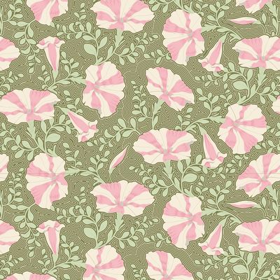 Tilda Garden Life Collection / Striped Petunia - Green / Per 25cm