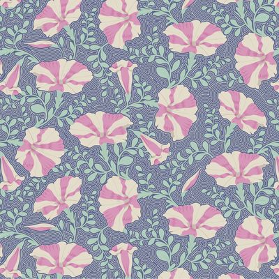 Tilda Garden Life Collection / Striped Petunia - Blue / Per 25cm
