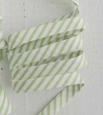 1/2" Double Fold Bias Binding / Sage Green Stripe Cotton / Per Metre