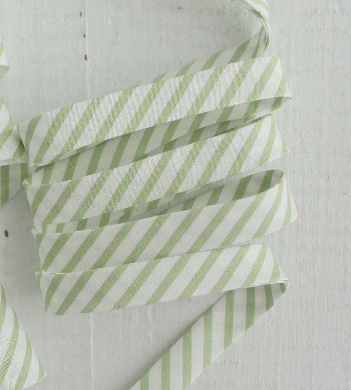 1/2" Double Fold Bias Binding / Sage Green Stripe Cotton / Per Metre