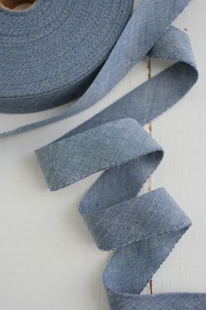 2.5"  Bias Quilt Binding / Chambray Indigo Cotton / Per Metre