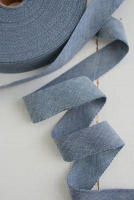 2.5"  Bias Quilt Binding / Chambray Indigo Cotton / Per Metre