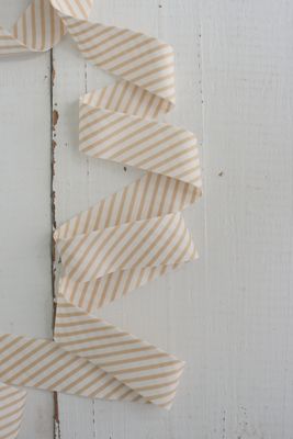 1/2" Double Fold Bias Binding / Tan Stripe Cotton / Per Metre
