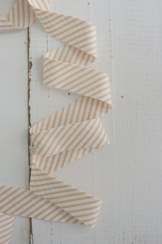 1/2" Double Fold Bias Binding / Tan Stripe Cotton / Per Metre