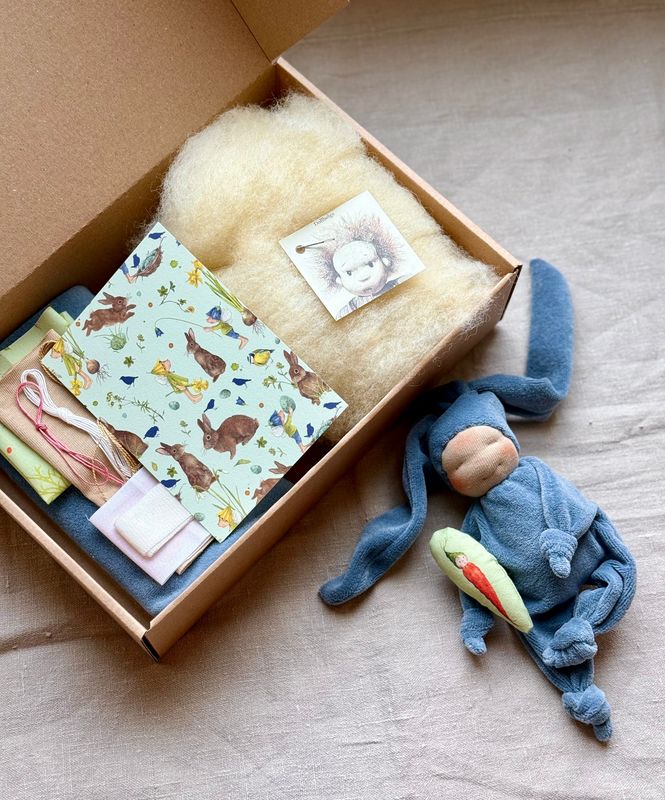 Sleepy Bunny Woollen Doll Making Kit / Blue