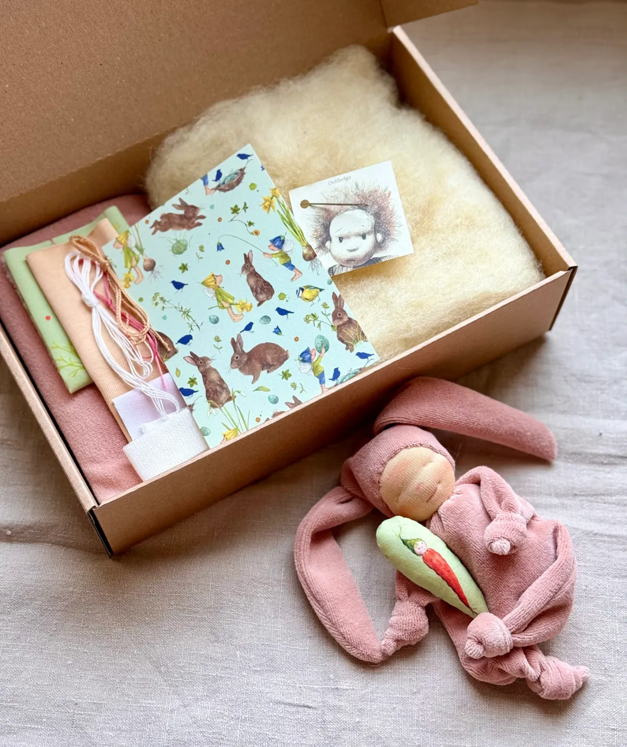 Sleepy Bunny Woollen Doll Making Kit / Blush